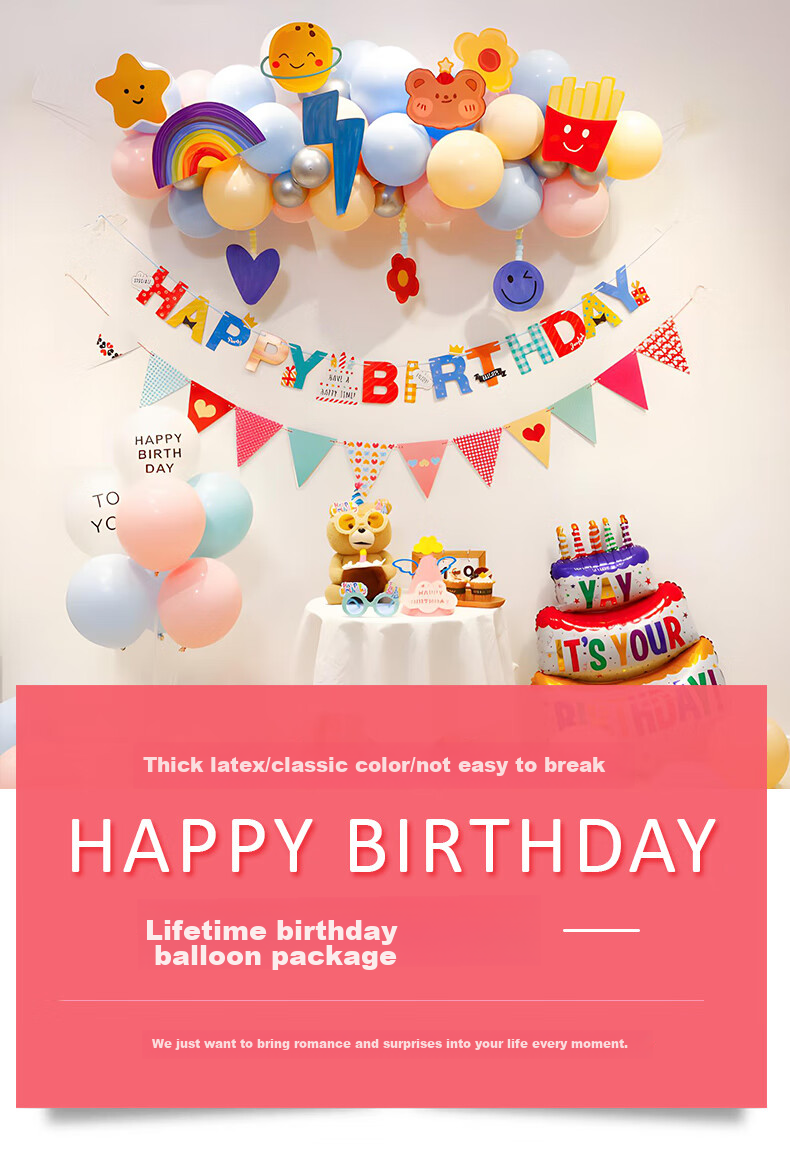 Duomeiyi Birthday Decoration Balloons, Scene Setup for Baby Girls' First Birthday, Children's Happy Birthday Balloon Cake Decorations 1