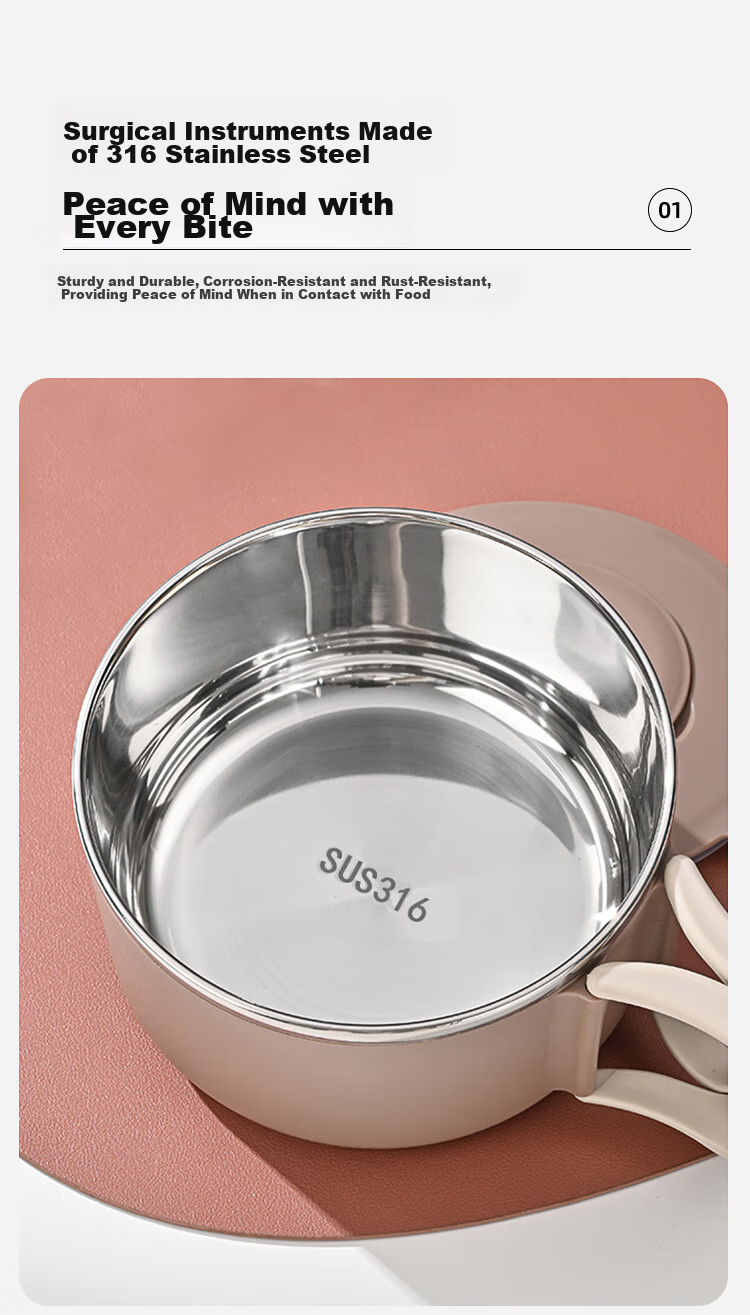 MAXCOOK 316 Stainless Steel Ramen Bowl with Folding Handle, Student Lunch Box, Meal Cup, Ramen Cup 1200ML with Spoon MCWA7697 3