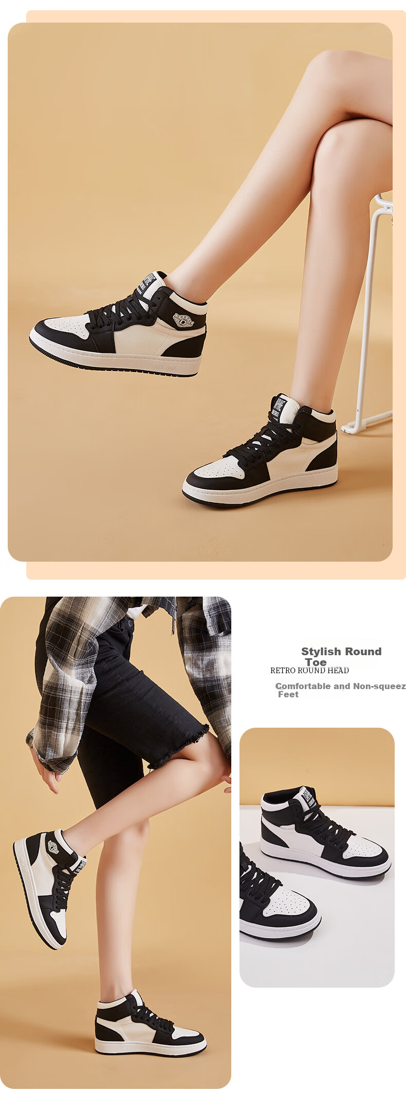 DAPHNE Thick-Soled Fleece-Lined Sneakers, Versatile Women's Shoes, 422104603, Black (High-Top Single Lining), Size 35 2