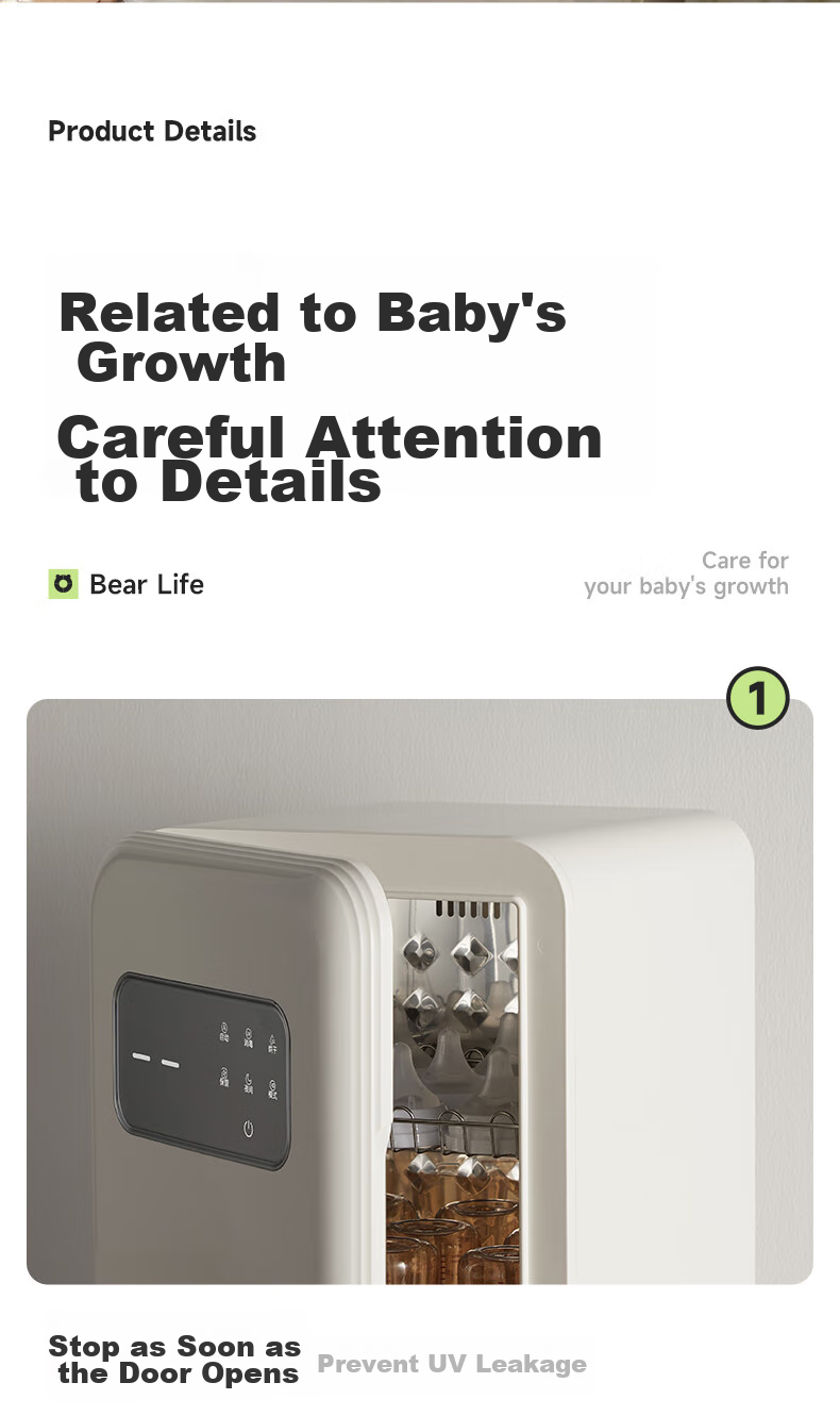 Bear Dual-Compartment Baby Bottle Sterilizer UV Sterilizer with Drying Function 10-Minute Fast Sterilization 16