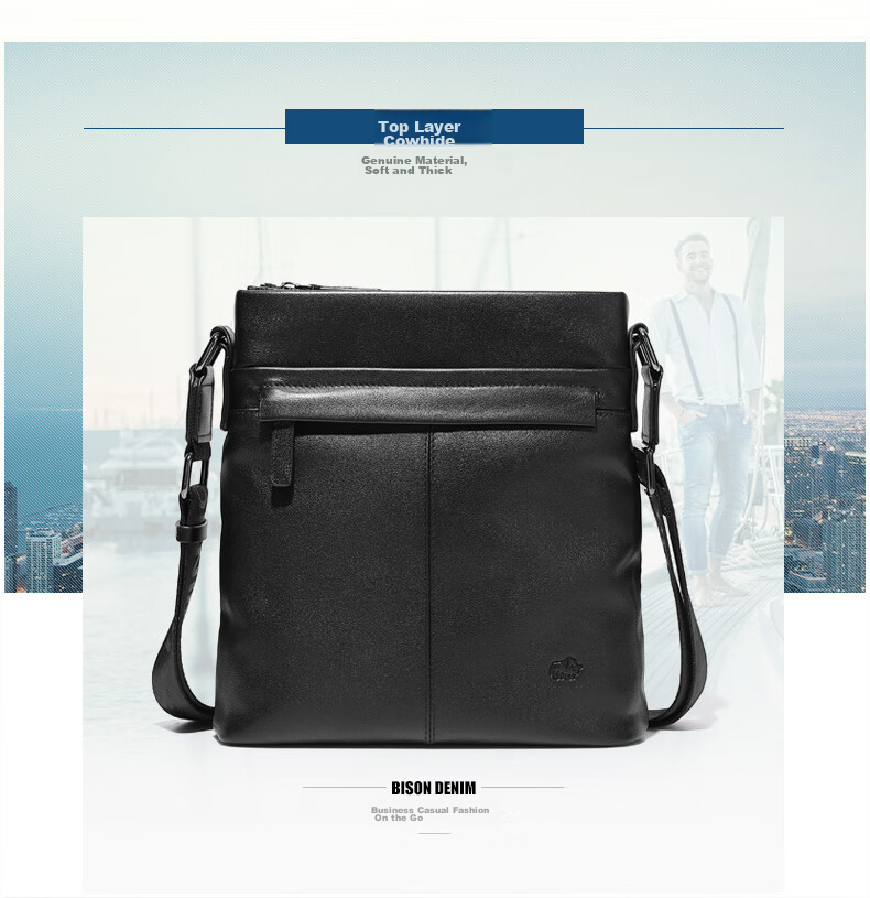 Meizhouyeniou Shoulder Bag, Men's Crossbody Bag, Casual Genuine Leather Men's Bag N2357-1B Black, Birthday Gift for Boyfriend 6