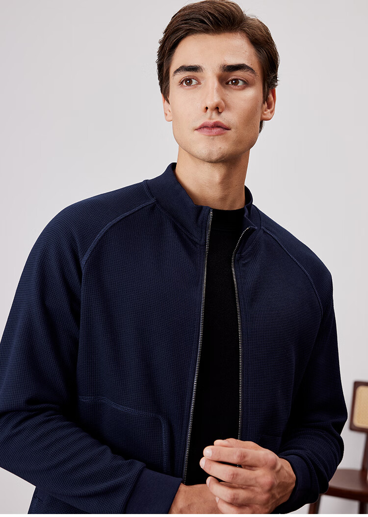 FIRS Waffle Texture Jacket for Men, Thickened Stand Collar Business Commute Skin-Friendly Soft Coat for Spring And Autum 1