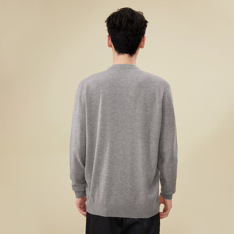 HLA [Brand Exclusive] Men's Long-Sleeve Knit Sweater, Light Business Classic Round Neck Pure Wool Sweater HNZAW3Y055A