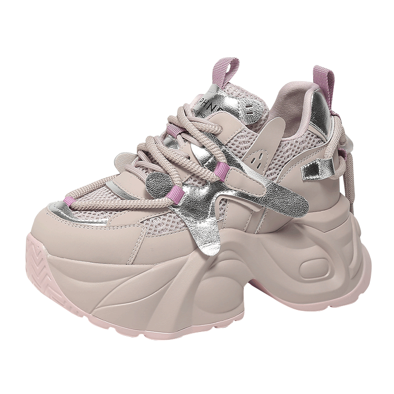 DAPHNE Chunky Sneakers for Women with Thick Soles, Hidden Heel Lift, Fashionable Instagram Style, Platform Shoes, Sports Casual Shoes, Pink, Size 39