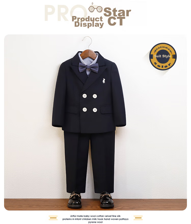 LUOBOBEIBEI Boys' Vest Set Casual Suit Flower Boy Formal Wear Performance Outfit Spring/Fall 2025 Navy Blue Four-Piece Set Size 140 5