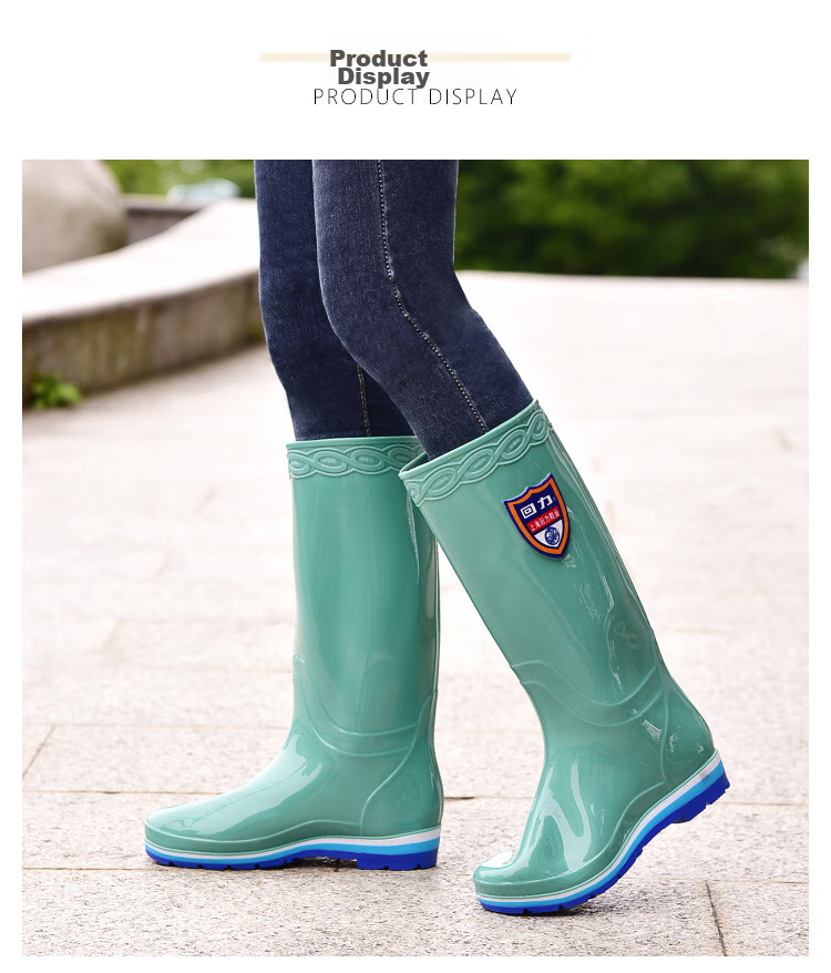 Huili Women's Tall Rain Boots, Fashionable Outdoor Wear-Resistant Non-Slip Rubber Shoes, Waterproof Boots, Long Rain Boots 03-1 Ka Zhong 38 6