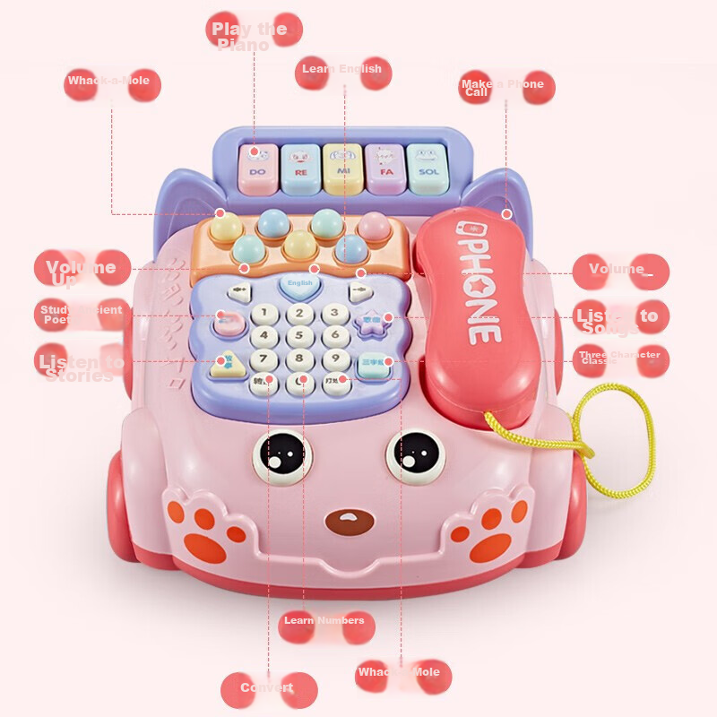 Xinge Children's Toy Phone Infant Realistic Landline Multifunctional Baby Early Education Phone Snow Piano Red