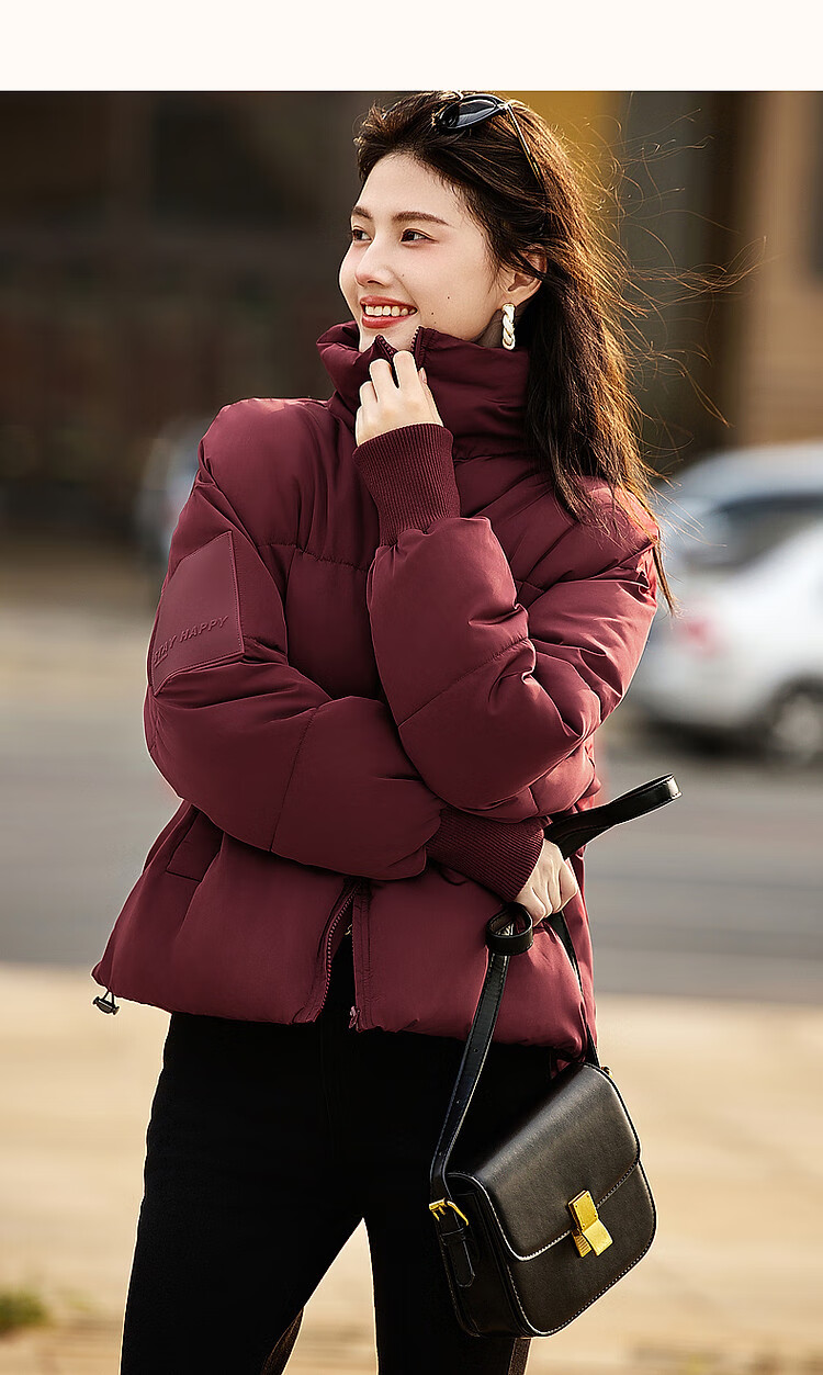Fluffy Small Bread Winter Lightweight Warm Stand Collar Two-Way Wearing Cotton Jacket with Drawstring Short Women's Cotton Coat 10