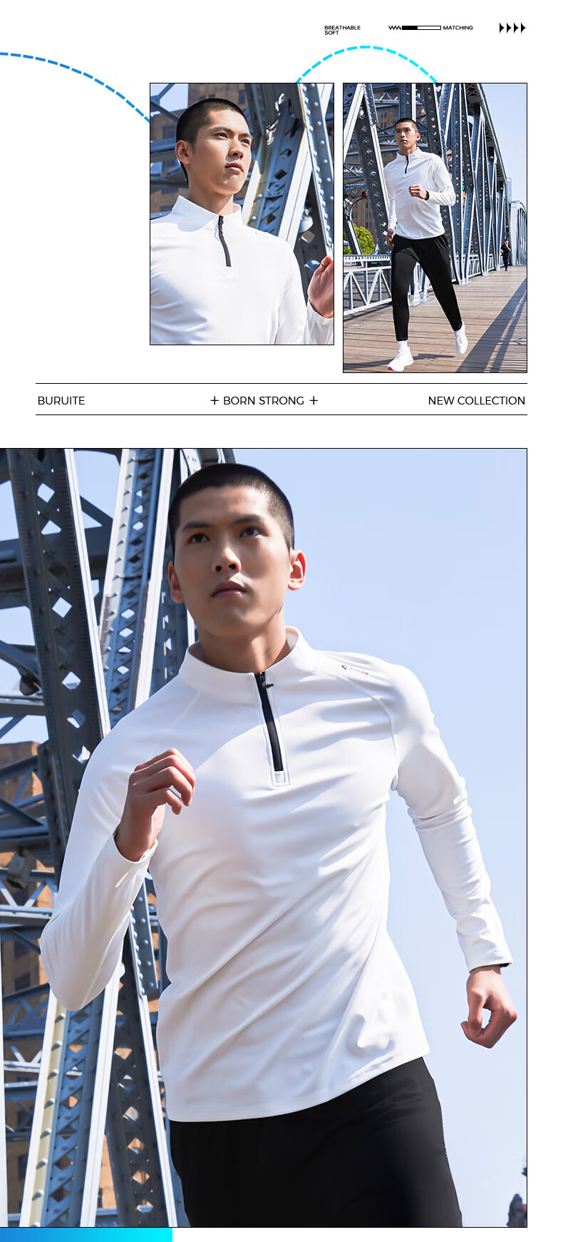 BURUITE Men's Sports T-Shirt Spring and Autumn Quick-Dry Long Sleeve Running Cycling Fitness Training Half-Zip Sweatshirt 10