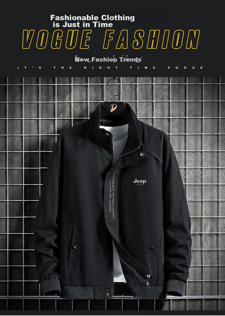 JEEP SPIRIT Men's Jacket, Spring And Autumn Outerwear, Business Stand-Up Collar, Casual Versatile Trendy Menswear, Black, XL 5