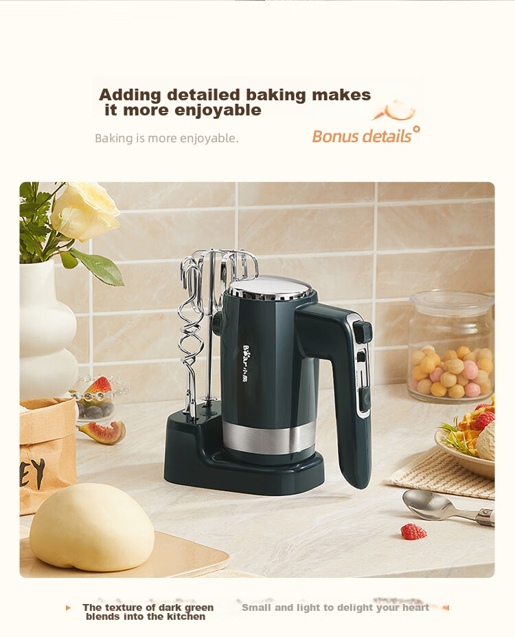 Bear Egg Beater, 304 Stainless Steel Whisk, Household Electric Egg Beater, Mini Cream Whipper, Handheld Automatic Mixer for Baking, DDQ-F01K3 12