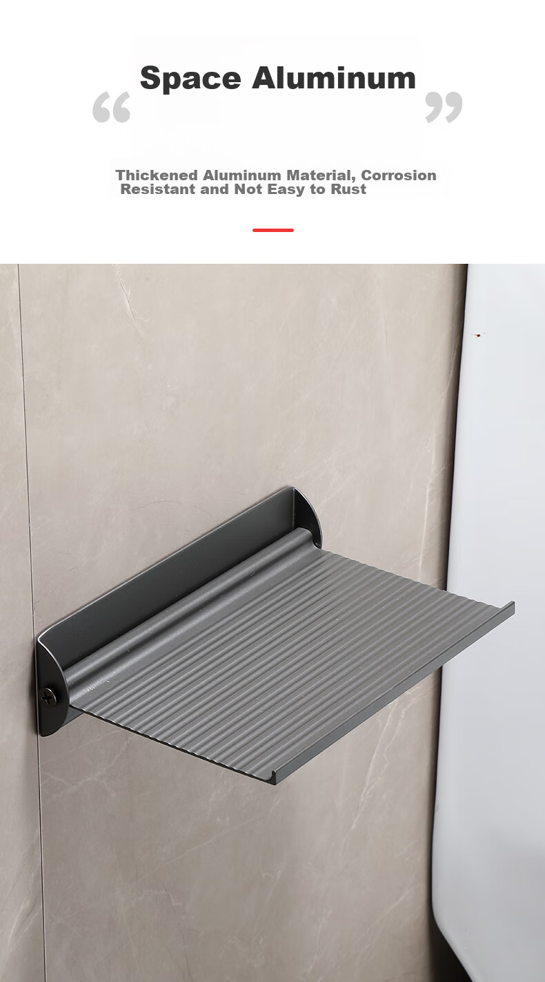 Huxiansen Space Aluminum Bathroom Storage Rack, Foldable, No Drilling Required, Phone Holder, Bathroom Gunmetal Gray, Dorm Bedside, Nail-Free Installatio 2