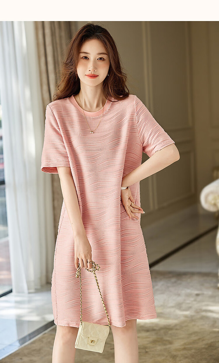 Dme [Simple And Elegant] Spring And Autumn Round Neck A-Line Textured Knit Slightly Stretchy Midi Dress for Wome 15