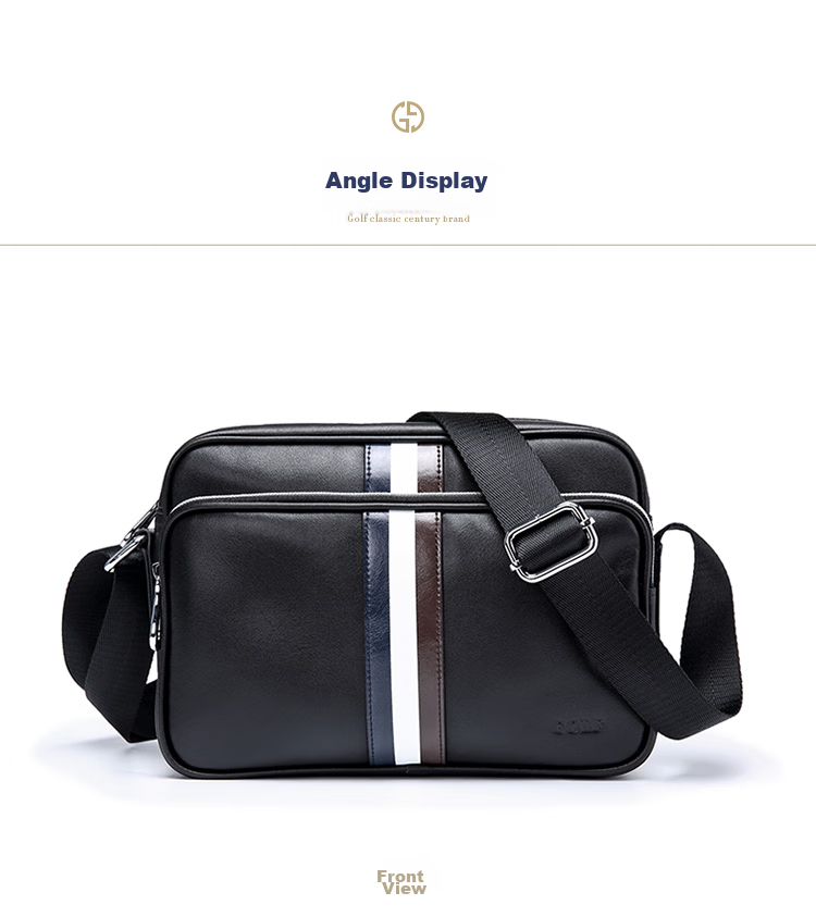 GOLF Shoulder Bag for Men, Top-Grain Leather with Microfiber Crossbody Bag, Business Commute Contrasting Color Messenger Bag, Black 16