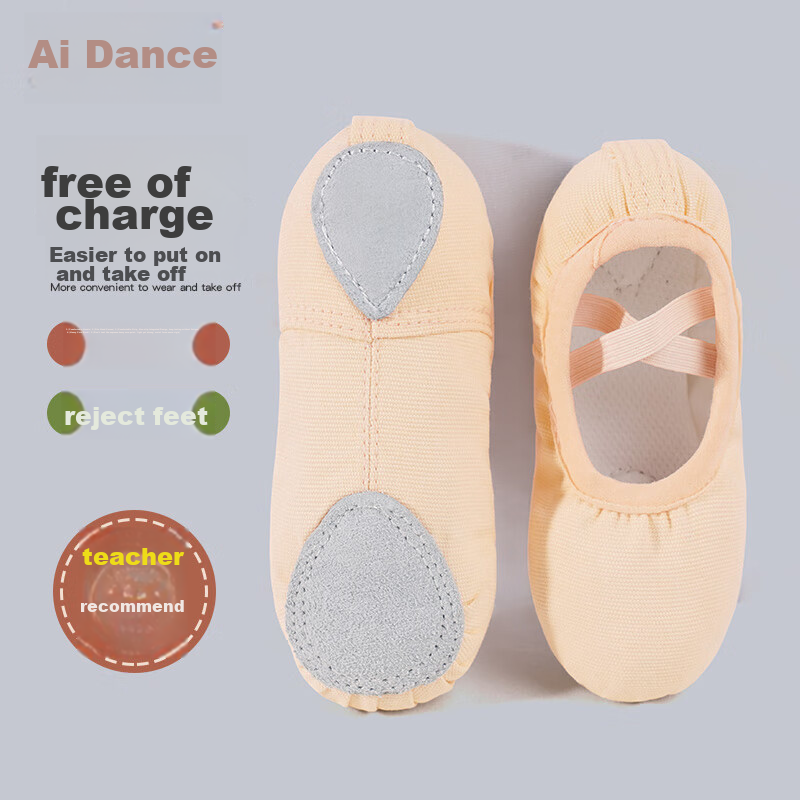 Aiwuge Dance Shoes for Women And Children, Slip-On Professional Soft-Soled Shoes for Ballet Performance And Practice, Flesh Color-Slip-On Size 39