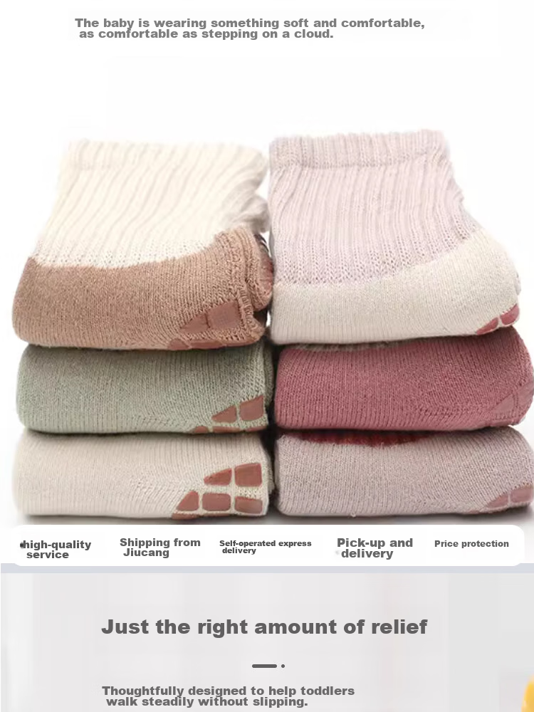 9I9 Baby Socks, Autumn And Winter Non-Slip, Mid-Calf Floor Socks, Warm Cotton Socks with Loose Tops, 3 Pairs, for Ages 1-3, A179 6