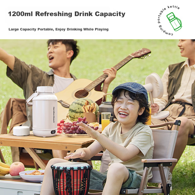 Hamilton Beach Portable Electric Kettle Health Pot Water Boiler Cup 1.2L Baby-Friendly Grade 316L Stainless Steel Camping Travel Insulated Hot And Cold Temperature Control EC12101