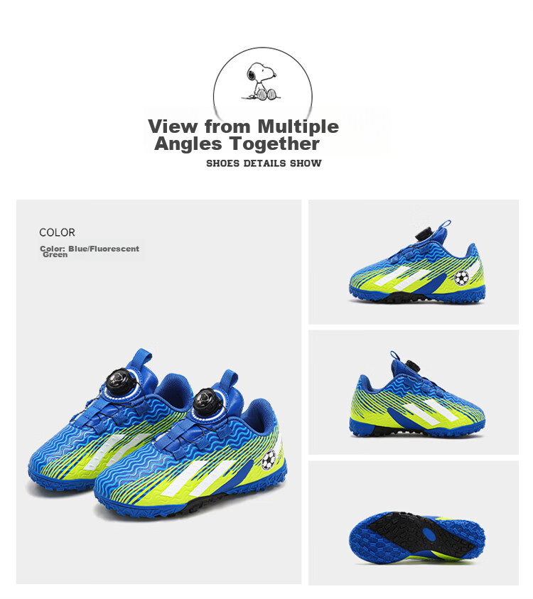SNOOPY Boys' Football Shoes Kids' Durable Training Sports Shoes 3875 Black Orange Size 36 7