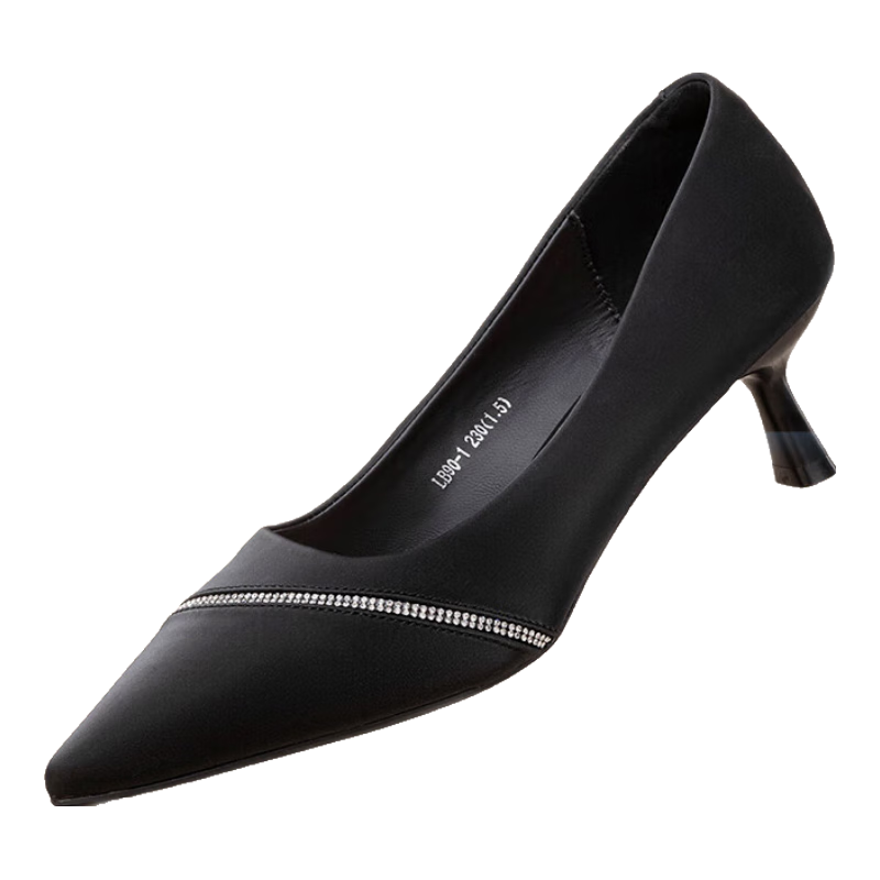 LAORENTOU Women's High Heels, Office Work Shoes, Leather Shoes with Pointed Toe And Chunky Heel, Slip-On Women's Shoes, LB90, Black, Size 35