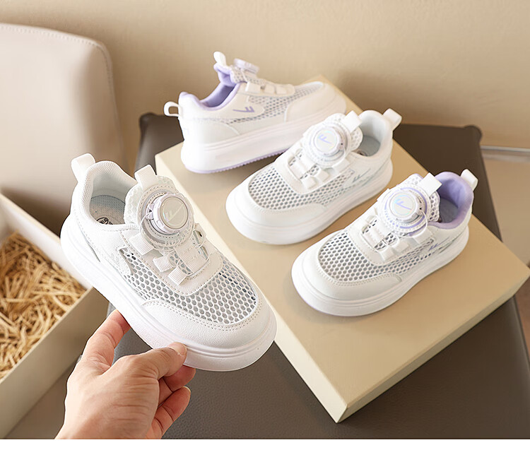 Warrior Summer Children's Running Shoes, Breathable Mesh White Sneakers, Girls' Casual Shoes, WZ(CL)-0514, White And Purple, Size 29 1