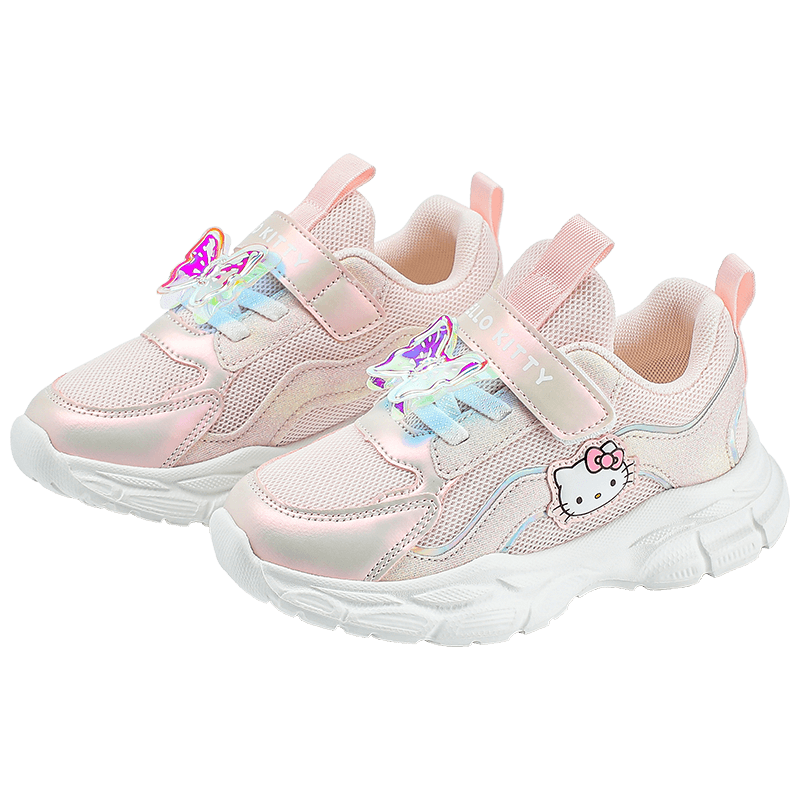HELLOKITTY Girls' Sneakers, Children's Soft-Soled Lightweight Casual Shoes, Versatile Running Shoes for Girls, 6801 Pink, Size 24