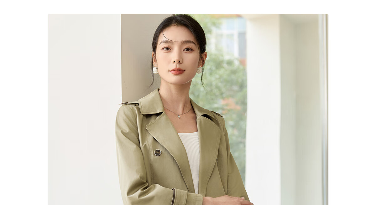 Chushen Spring And Autumn Double-Breasted Windbreaker for Women, Mid-Length, Elegant Classic H-Type Waist-Cinching Slimming Coat S51D003 20
