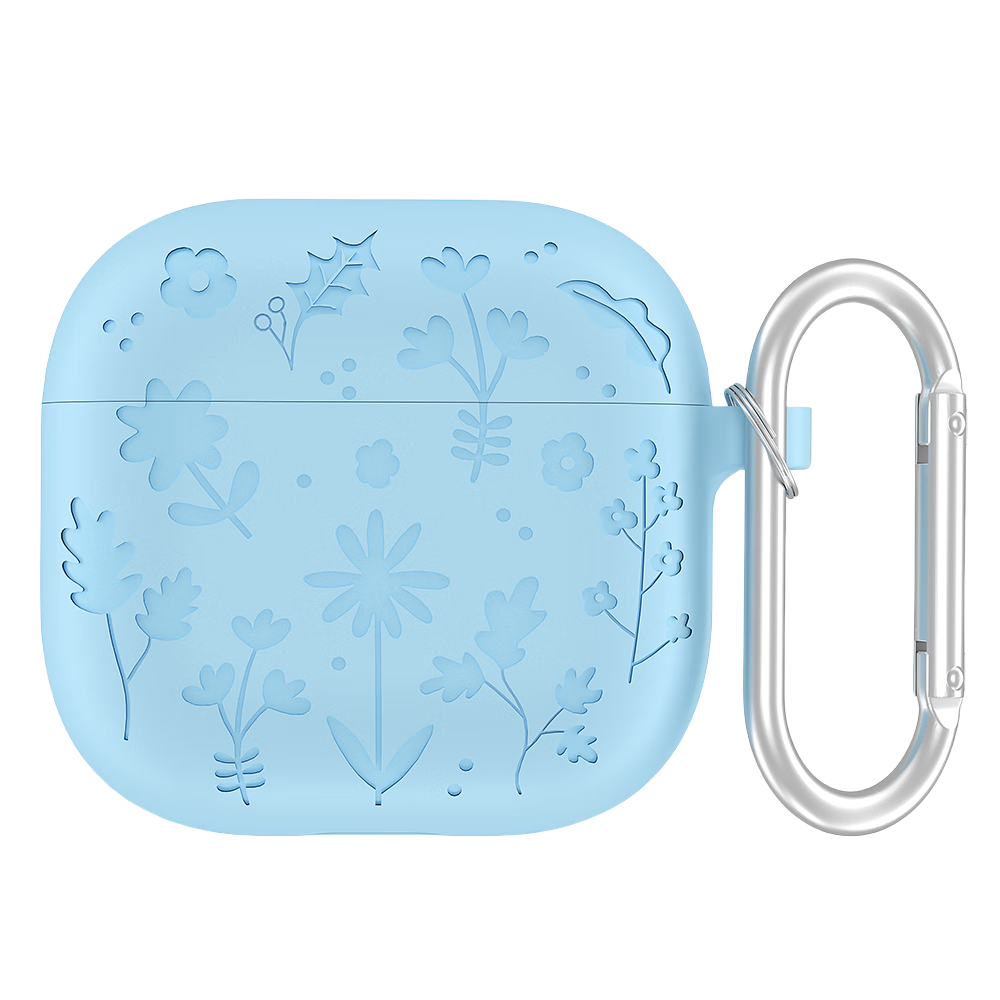 ESCASE AirPods 4 Case, Compatible with Apple's Fourth Generation Wireless Bluetooth Noise-Cancelling Earphones, Shockproof, Dustproof, Silicone, Anti-Dirt, Wear-Resistant, Floral Pattern, Light Blue, for Men And Women, 2024 Model