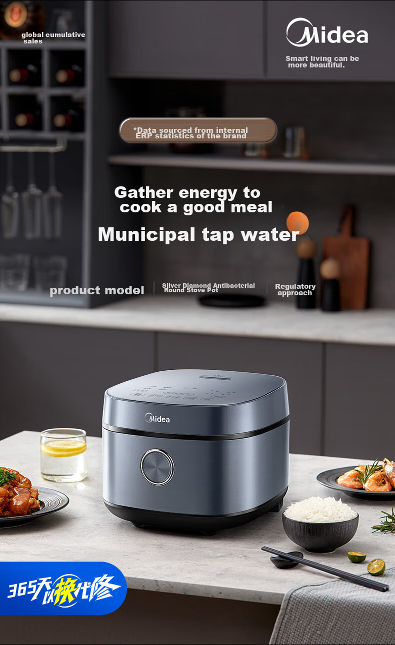 Midea Rice Cooker, 4L Silver Diamond Inner Pot, 11 Large Menu Options, Smart Multi-Function Electric Rice Cooker for Home Use, High Power Rice Pot MB-RE473 (For 3-4 People) 3