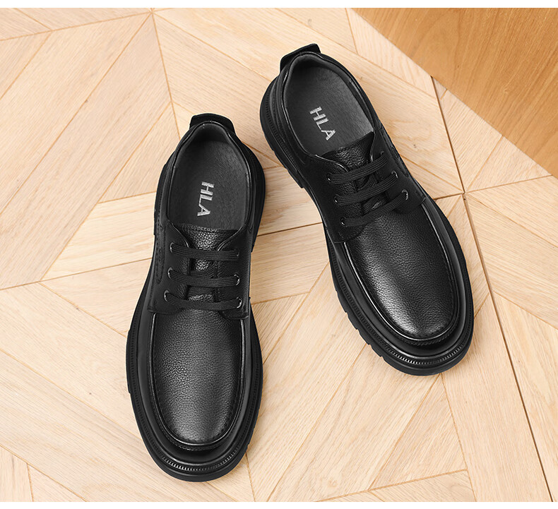 HLA Spring Men's First Layer Cowhide Leather Dress Business Casual Shoes 010A Black Size 43 11