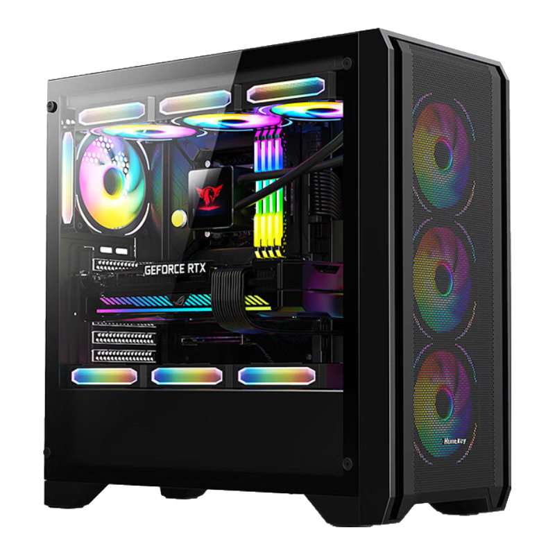 Huntkey GX750A Black Gaming Case (Delicate Iron Mesh/Steel Glass Side Panel/360mm Water Cooling/12 Fan Positions/ATX Motherboard/40 Series Graphics Card)