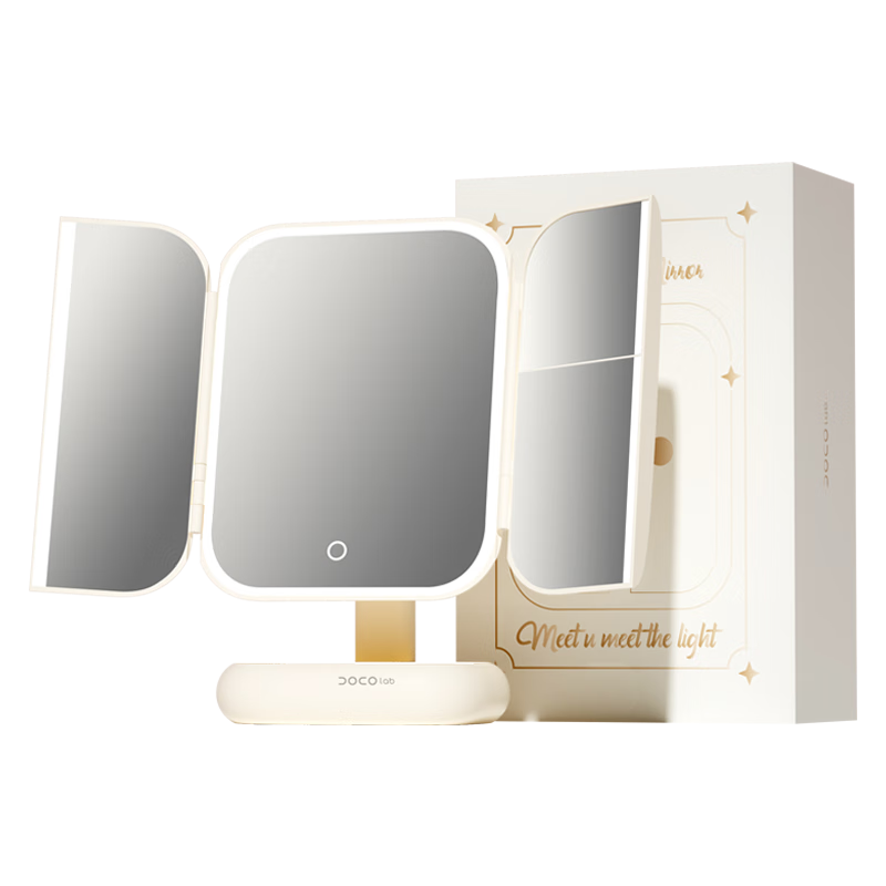 DOCO LAB Mirror Makeup Mirror with Light, Foldable, Magnifying LED Makeup Mirror for Dorm Bedroom Dressing Table Desktop Large High-Definition Smart Beauty Mirror, Birthday Gift for Women, Gift for Wife