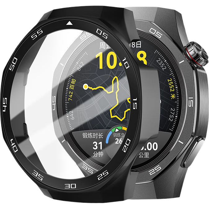 Weiqiantu Compatible with Huawei GT5 Pro Protective Case, Smartwatch Protective Cover, Tempered Glass Film, High-Definition Touch-Sensitive Full Coverage Film Case Integrated, GT5 Pro-46MM Dial-Black
