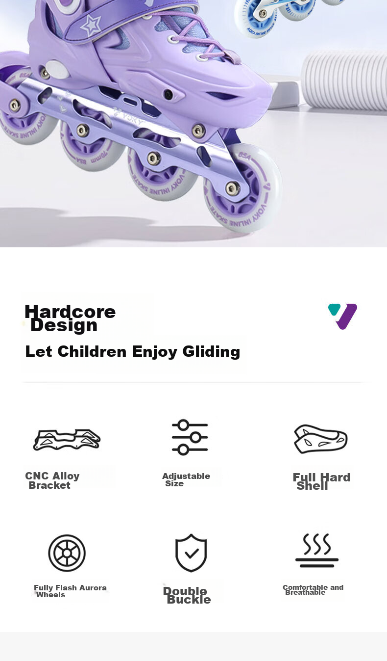 VOKY Roller Skates for Children, Beginners' Inline Skates for Boys And Girls, Adult Roller Skates with Adjustable Sizes, Flashing Wheels 3