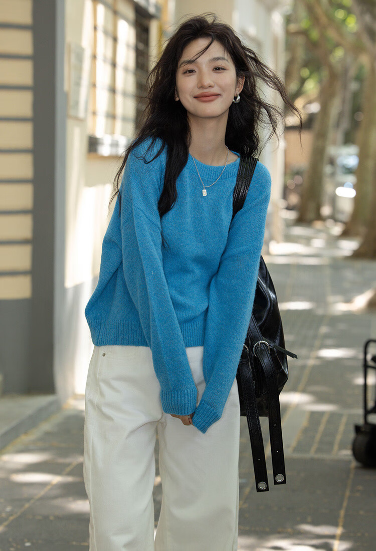 Dme [Blue Coastline] Brightening Basic Loose Pullover, Lazy Lightweight Spring And Autumn Knit Sweater for Wome 6