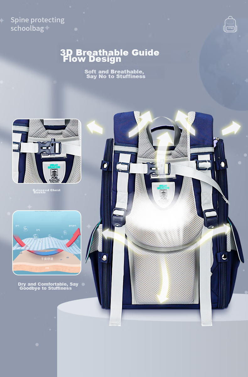 Herder Spine Protection Backpack for Primary School Students, British Style Backpack for Grades One to Six, Anti-Gravity Elastic Load-Reducing Backpack for Boys And Girls 10