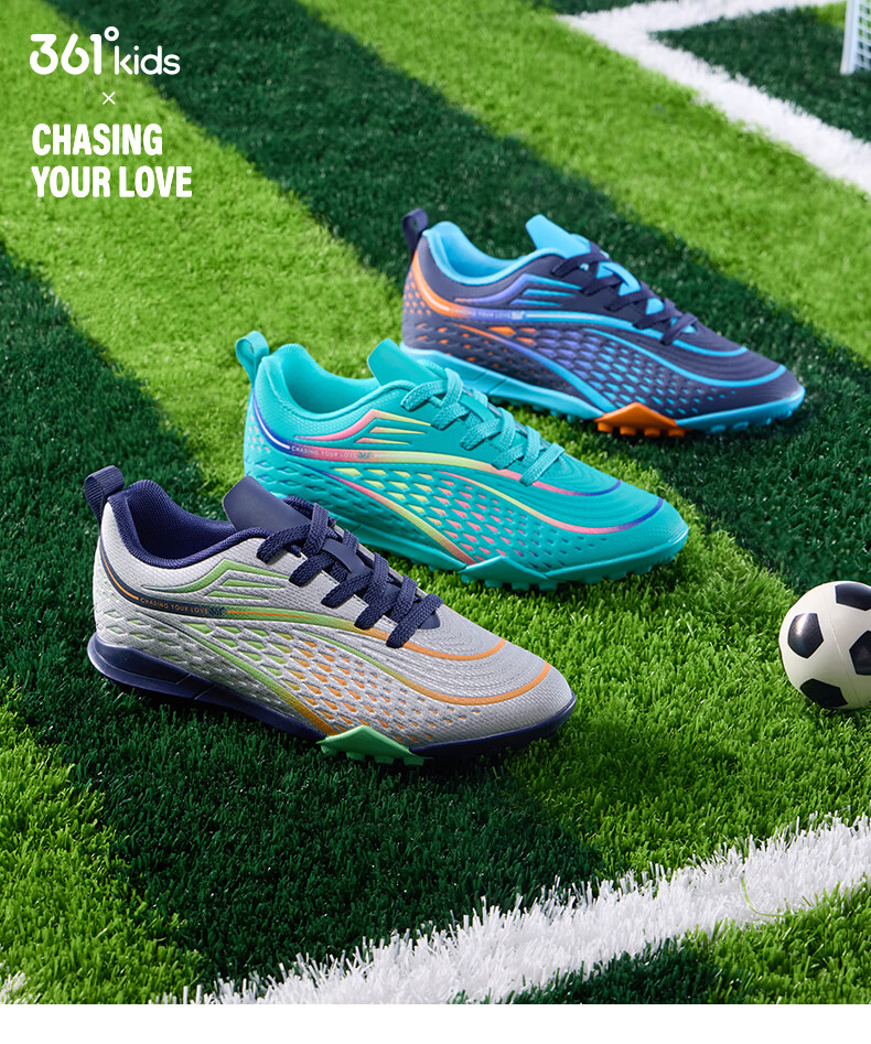 361° Children's Soccer Shoes, 2025 All-Season Youth Shock-Absorbing Rebound Sports Cleats, Wear-Resistant Training Shoes, Silver, Size 37 1