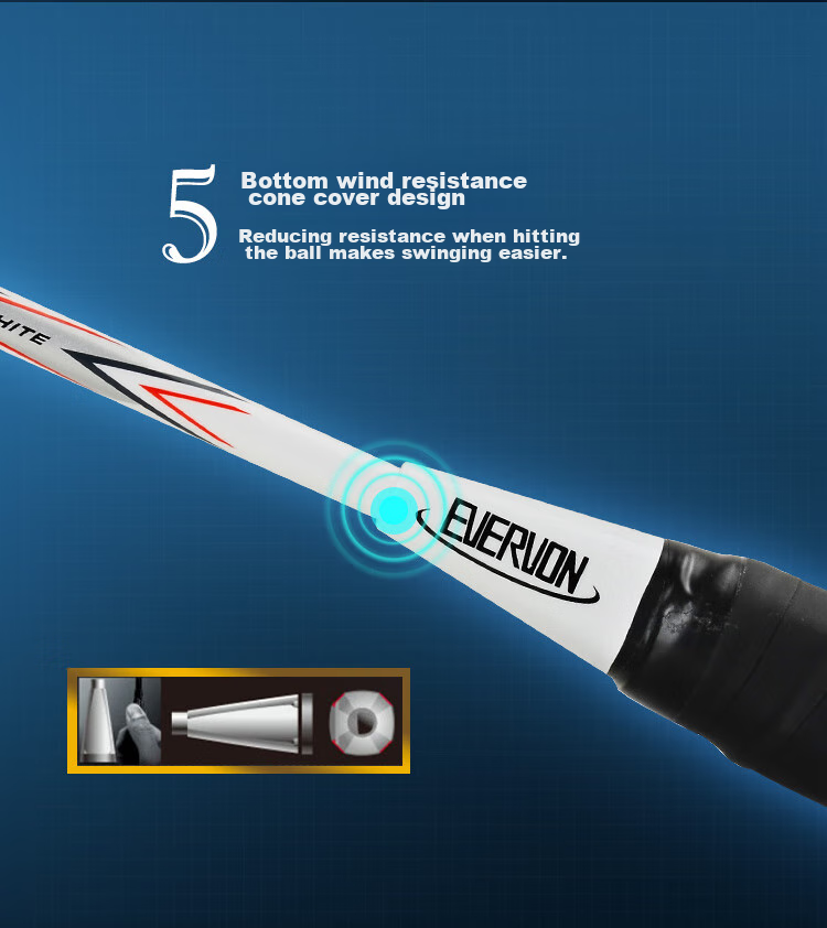 EVERVON Badminton Racket, Single Racket, Carbon Fiber Mid-Shaft, Durable, for Sports, Adults, Children, Students, Competition And Training, EYTL-613 Cool Black (JINGDONG Warehouse Delivery) 8