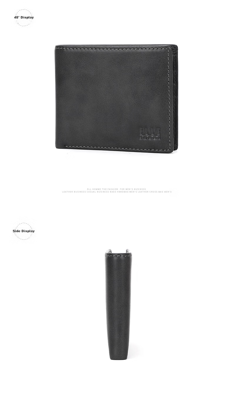 ELLE HOMME Men's Short Wallet, Top-Grain Leather Multifunctional Billfold, Horizontal Style Wallet 3820, Birthday Gift for Me 7