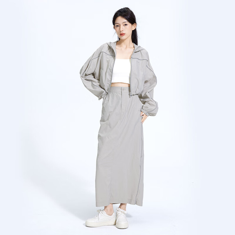 Zauo High-Waisted Sun Protection Pants Set, High Street Style, Lightweight Breathable Sun Protection Clothing, Women's Casual High-Waist Skirt, Gray, Size M