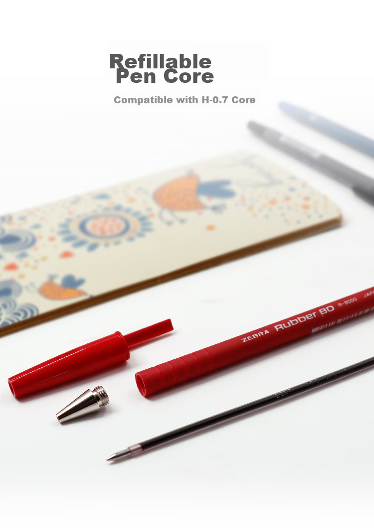 ZEBRA Rubber Barrel Ballpoint Pen, 0.7mm Bullet Tip, Medium Oil Pen, R8000, Blue, Pack of 10 7