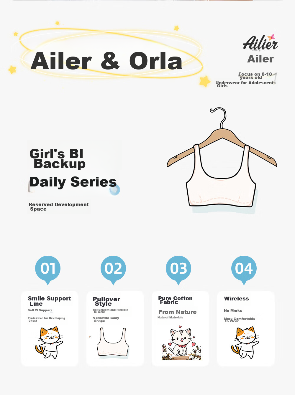 Ailier &ouluola Girls' Underwear for Teenagers 12-16 Years Old, Bra Training Bra for Puberty, Pure Cotton Camisole for Young Women, Size 80B 3