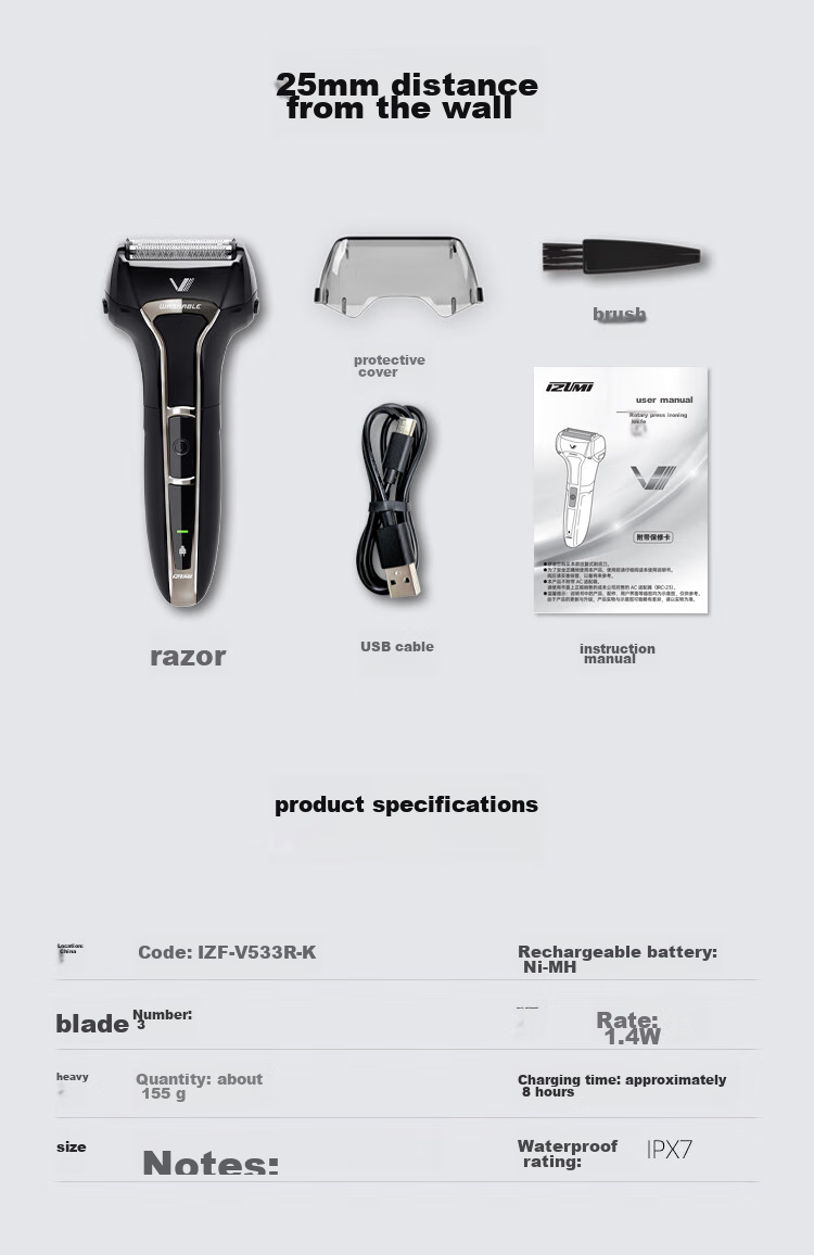 IZUMI Electric Shaver V743R Waterproof Durable 4-Blade Imported Razor with Sideburn Trimmer for Outdoor Use Gift for Boyfriend Husband Father 14
