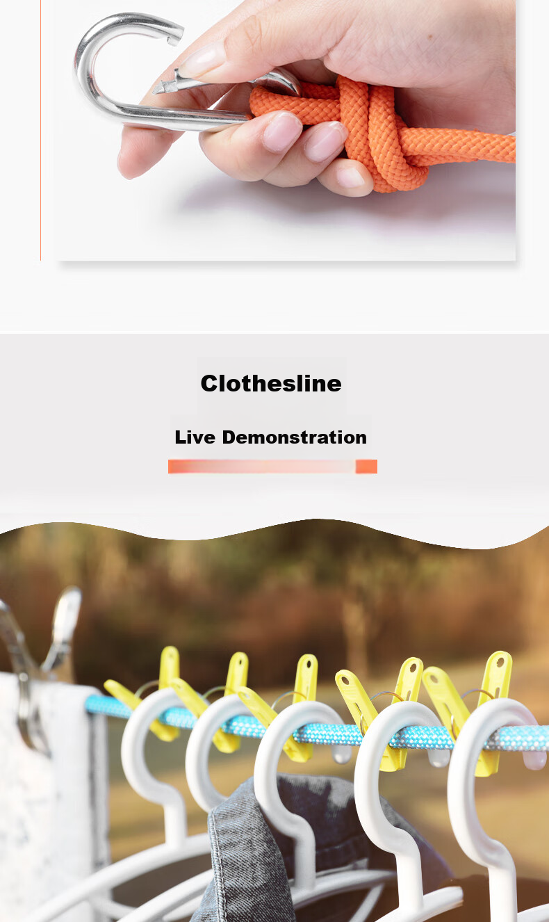 Kanle Outdoor Thickened Clothesline, Outdoor Quilt Drying Tool, Travel Car Roof Climbing Rope, Polyester, 10.5mm, 5 Meters 9