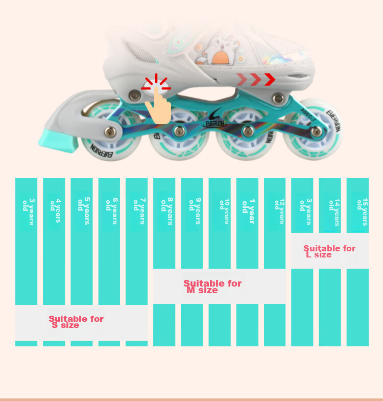 EVERVON Roller Skates for Children EV088, Boys And Girls Eight-Wheel All-Light Roller Skates with Protective Gear, Size S Fits 30-33 Inches 8