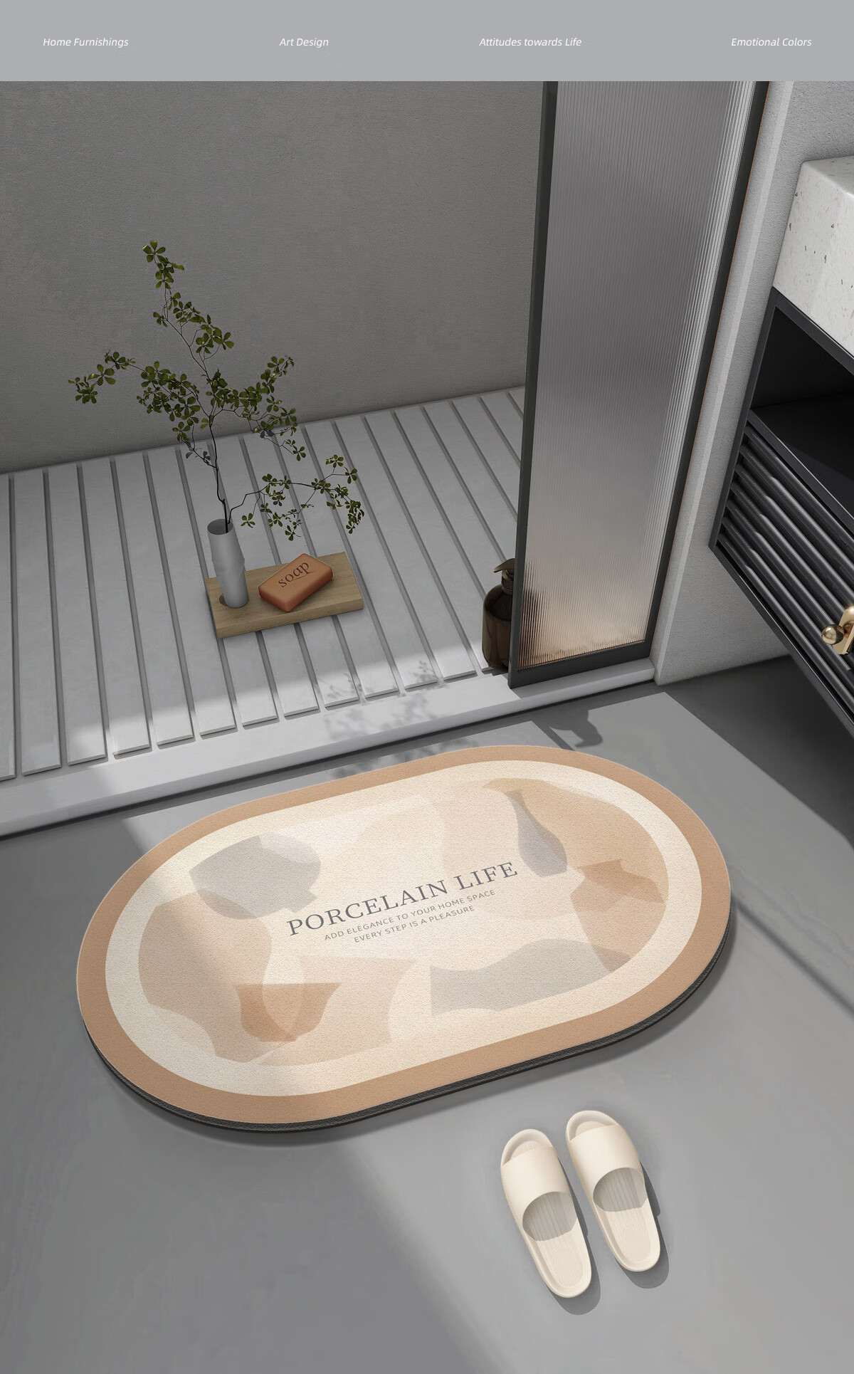 FOOJO Bathroom Mat, Chinese-Style Water-Light Skin Feel, Quick-Absorbing, Non-Slip Mat, Bathroom Entrance Foot Mat, 40*60cm, Luguang 8