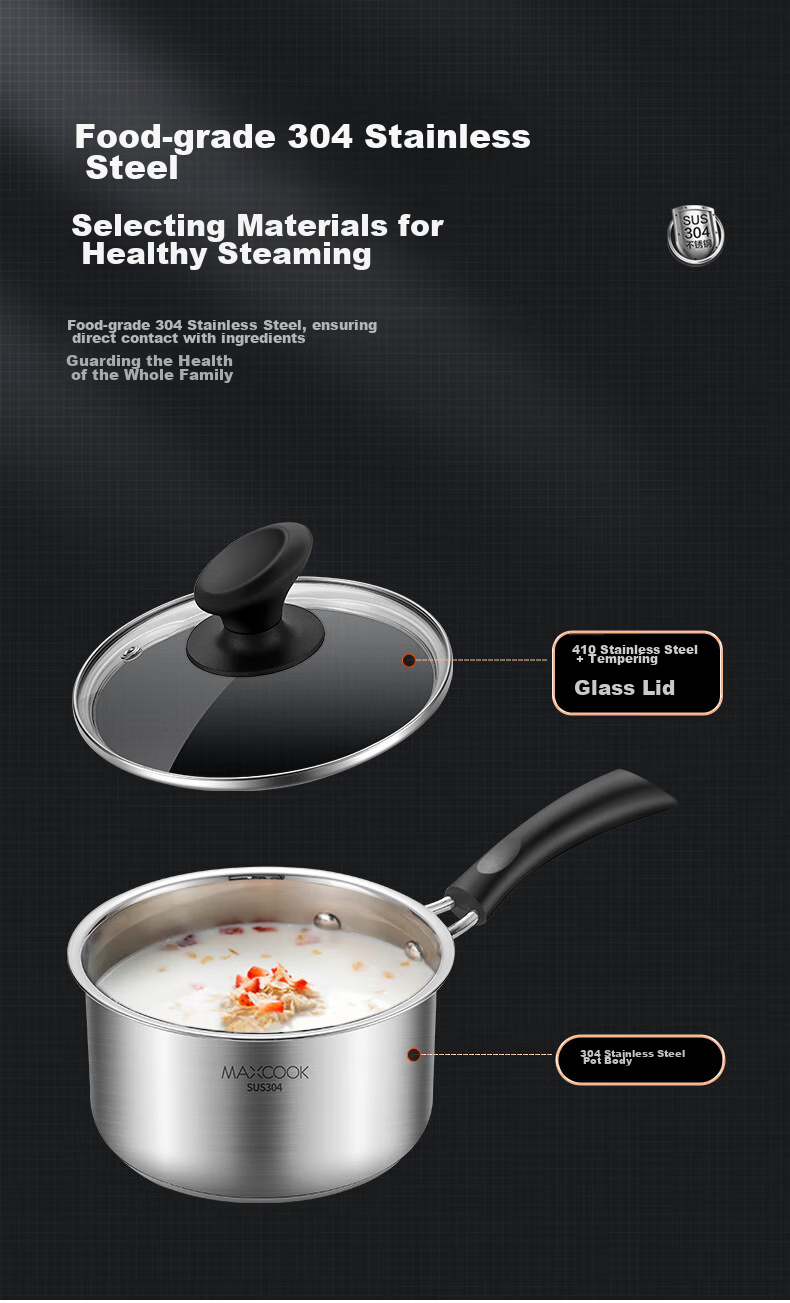MAXCOOK Milk Pot, 304 Stainless Steel Milk Pot Soup Pot 16cm, Noodle Cooking Milk Baby Food Pot, Thickened Composite Bottom MCN8176 5