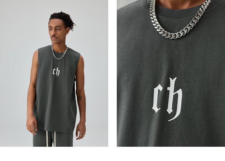 CHINISM CH Men's Vest, American-Style Pure Cotton, Casual High Street Wear, Loose-Fitting Letter Print, Breathable Sleeveless Top, CD2222T1021 19