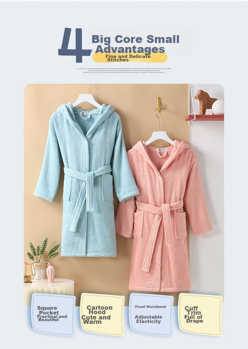 Xinya Cotton Hooded Children's Bathrobe, Cartoon Children's Pajama Robe, Bathing And Swimming Loungewear, Girls' Bathrobe, Size L 3