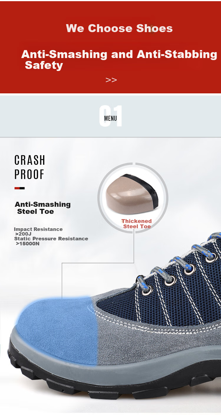 Zhugu Anti-Smashing Safety Shoes for Men, Summer Breathable Puncture-Resistant Odor-Proof Non-Slip Heat-Resistant Wear-Resistant Protective Construction Site Work Shoes Safety Shoes [Lightweight Breathable] Blue Size 42 3