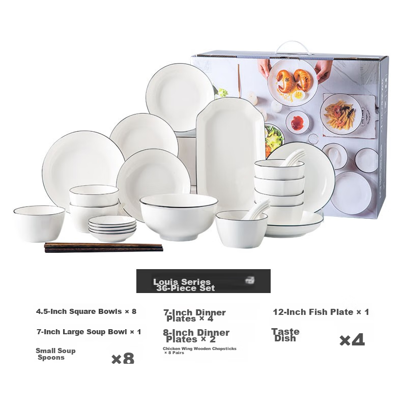 Cihun Tableware Set, Ceramic Bowls And Plates for Home Use, Housewarming Gift Set with Chopsticks And Bowls, Nordic Style, Louyi 36-Piece Set
